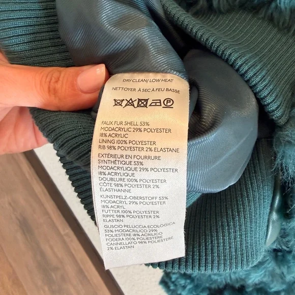 Anthropologie Teal Faux Fur Bomber Jacket - Picture 6 of 7